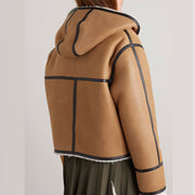 Women RAF B3 Hooded Leather-Trimmed Sheepskin Shearling Bomber Leather Jacket