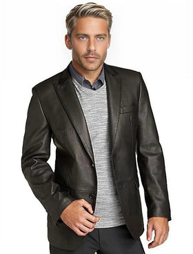 York Men's 2 Button Leather Blazer – Genuine Lambskin Formal Jacket