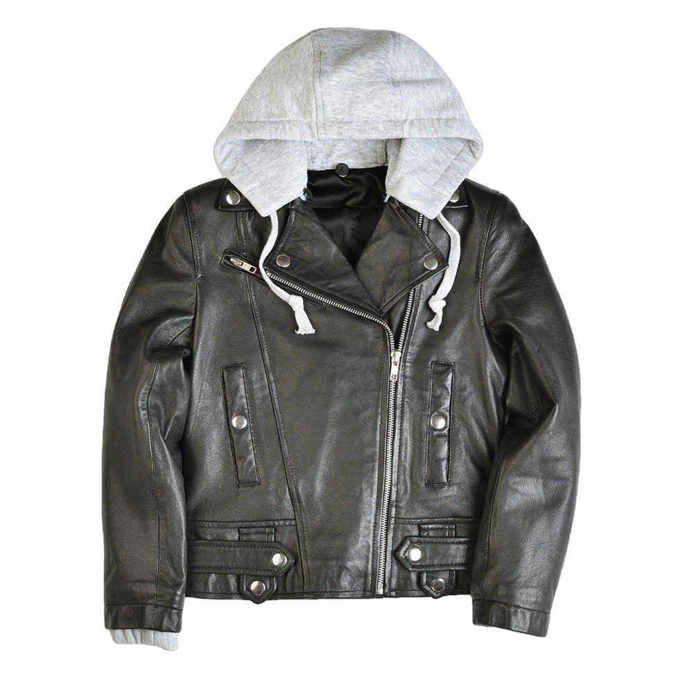 Boys hooded leather jacket online