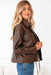 Faux Leather Drawstring Hem Jacket Women Utility Pocket Relaxed Fit