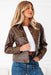 Faux Leather Drawstring Hem Jacket Women Utility Pocket Relaxed Fit
