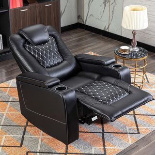 Power Recliner Chair Set of 3 – Black Leather with USB Ports & Cup Holders