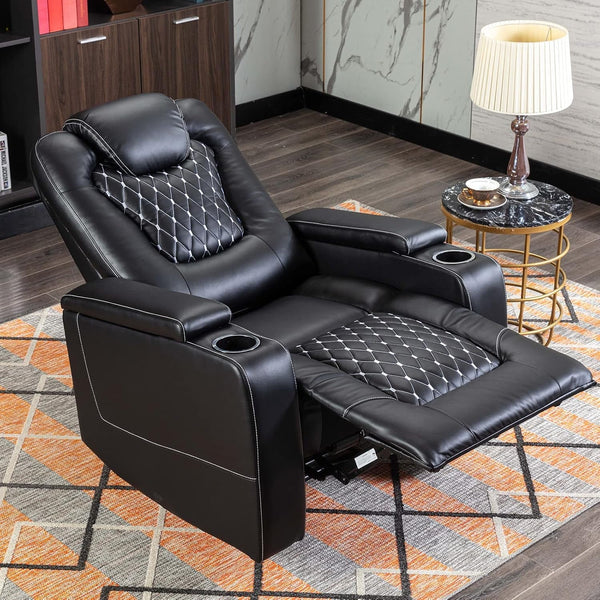 Power Recliner Chair Set of 3 – Black Leather with USB Ports & Cup Holders