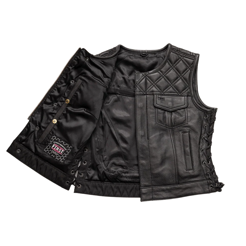Bonnie - Women's Motorcycle Leather Vest - Diamond Quilt