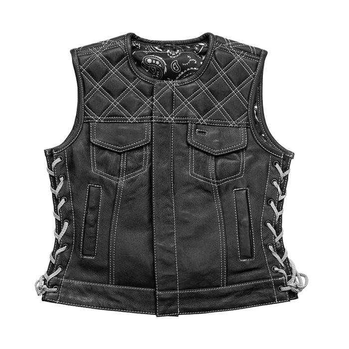 Bonnie - Women's Motorcycle Leather Vest - Diamond Quilt
