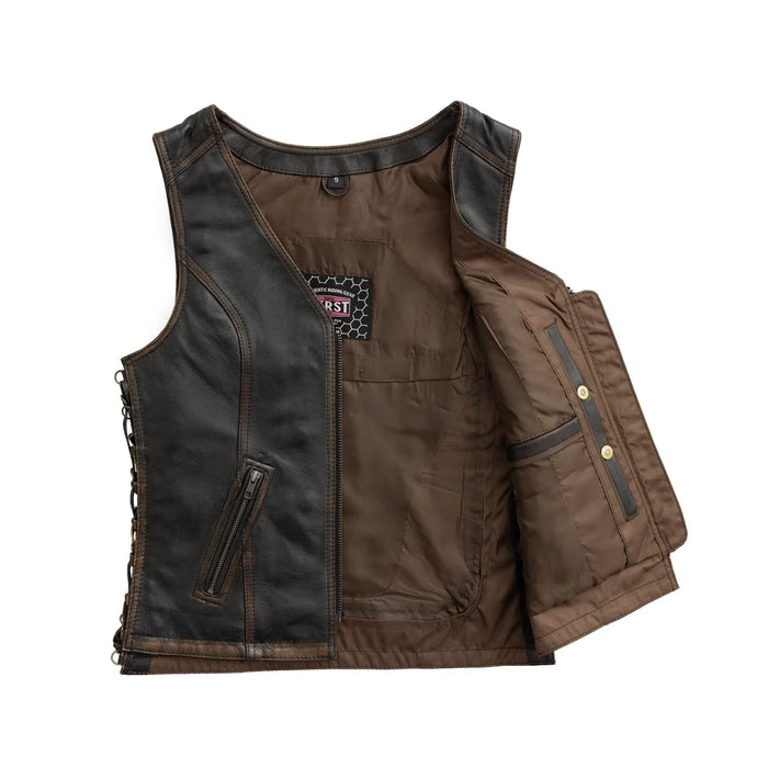 Cindy -  Women's Motorcycle Leather Vest Brown Beige