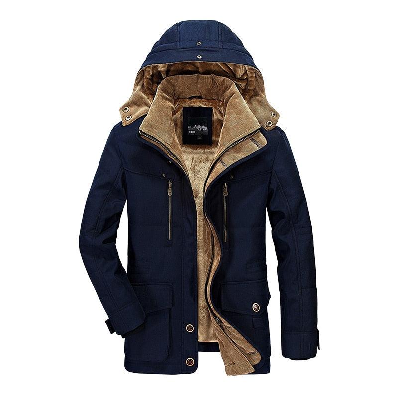 Men's Dark Blue Hooded Cotton Winter Jacket