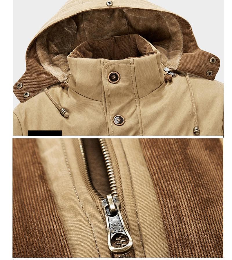 Men's Dark Blue Hooded Cotton Winter Jacket