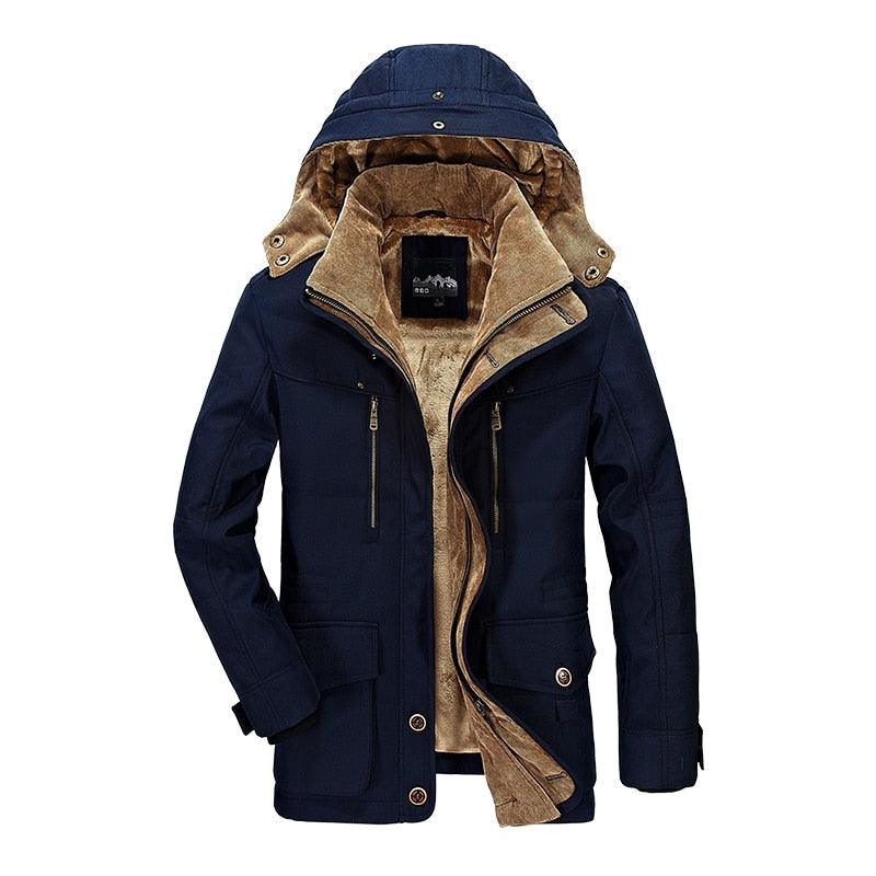 Men's Dark Blue Hooded Cotton Winter Jacket