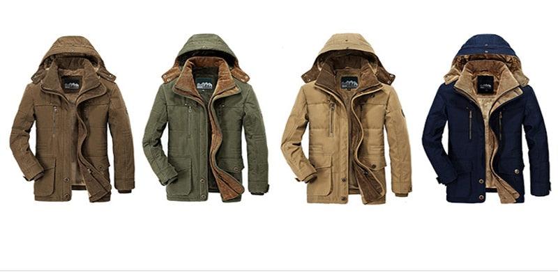Men's Dark Blue Hooded Cotton Winter Jacket