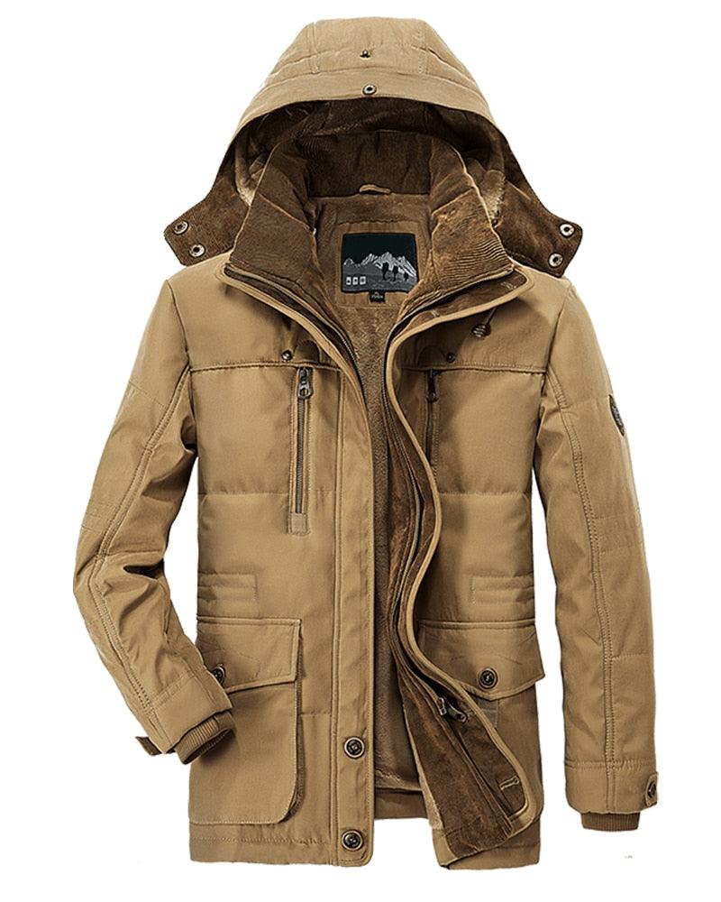 Men's Dark Blue Hooded Cotton Winter Jacket
