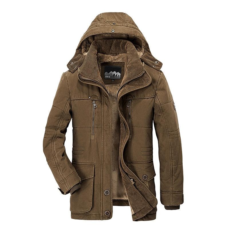 Men's Dark Blue Hooded Cotton Winter Jacket