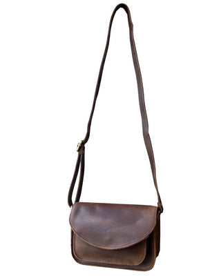 Sandra Crazy Horse Genuine Leather Crossbody Bag Brown