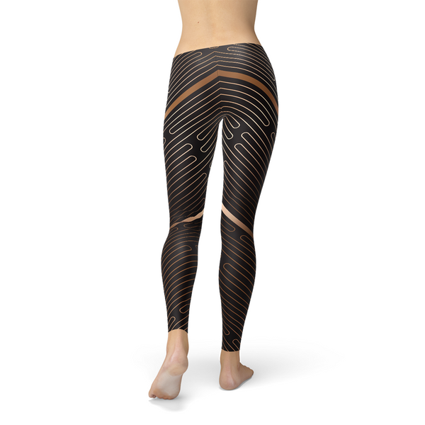Women’s Brown Striped Sports Leggings High Waisted Workout Yoga Pants