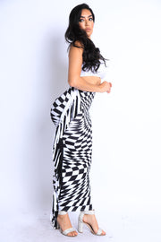 Checkered High Waist Bodycon Maxi Skirt 🖤✨ Fringe Pencil Style