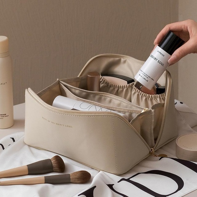 Leather Cosmetic Bag Makeup Organizer Toiletry Travel Case for Women