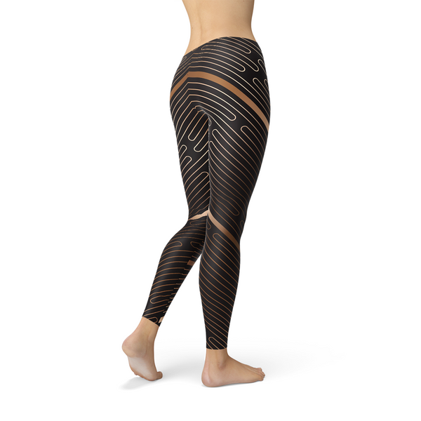 Women’s Brown Striped Sports Leggings High Waisted Workout Yoga Pants