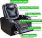 Power Recliner Chair Set of 3 – Black Leather with USB Ports & Cup Holders