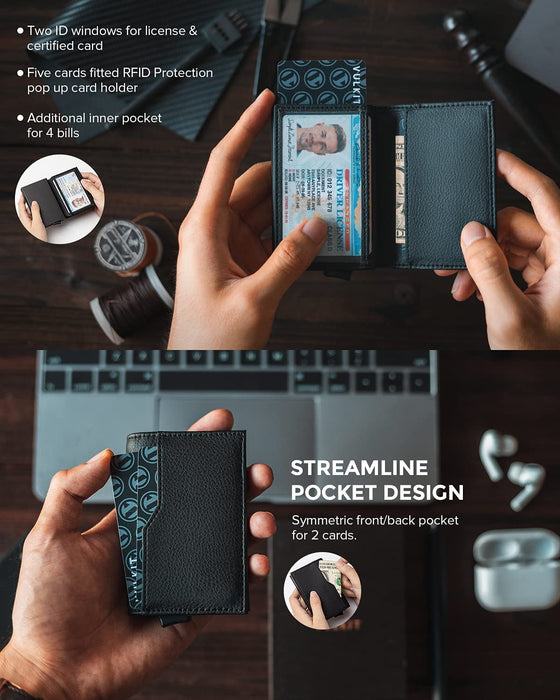 RFID Blocking Leather Credit Card Case 💳🖤 Double ID Window Wallet