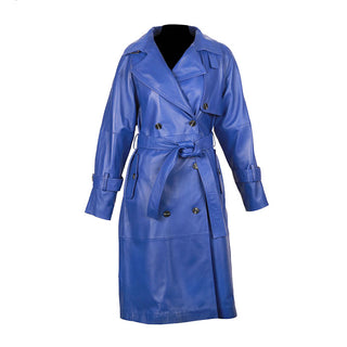 Milly Women's Leather Double Breasted Long Coat Blue