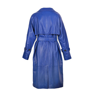 Milly Women's Leather Double Breasted Long Coat Blue