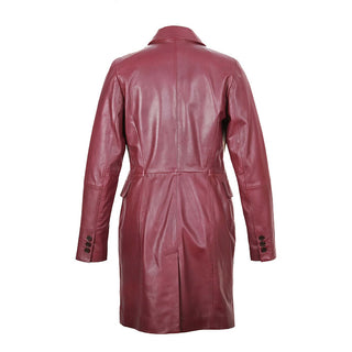 Sophia Women's Real Leather Double Breasted Coat Red