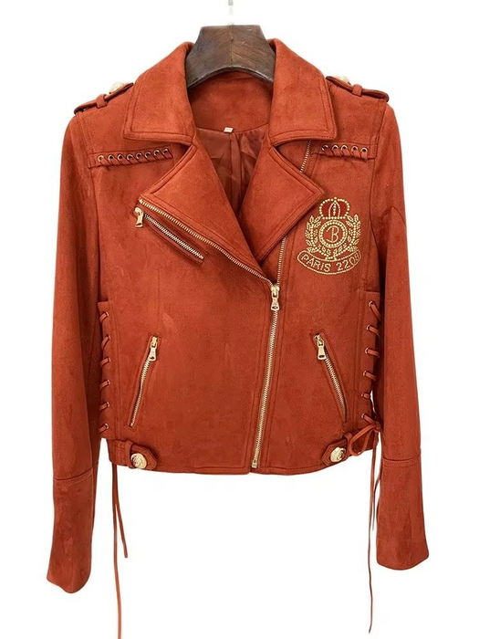 Brielle Women's  Synthetic Suede Leather Rope-Laced Biker Jacket