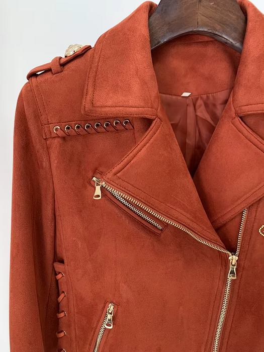 Brielle Women's  Synthetic Suede Leather Rope-Laced Biker Jacket