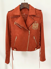 Brielle Women's Synthetic Suede Leather Rope-Laced Biker Jacket