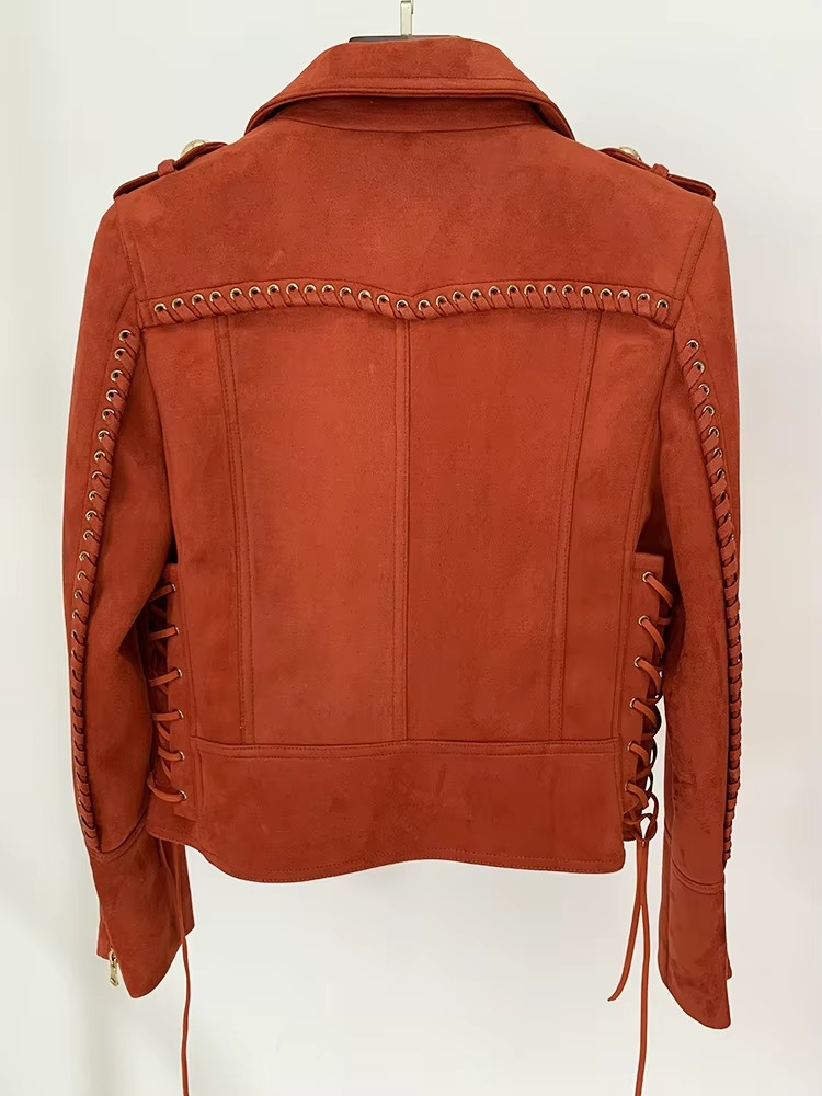 Brielle Women's Synthetic Suede Leather Rope-Laced Biker Jacket