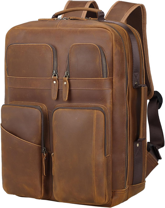 17.3" Full Grain Leather Laptop Business Travel Backpack