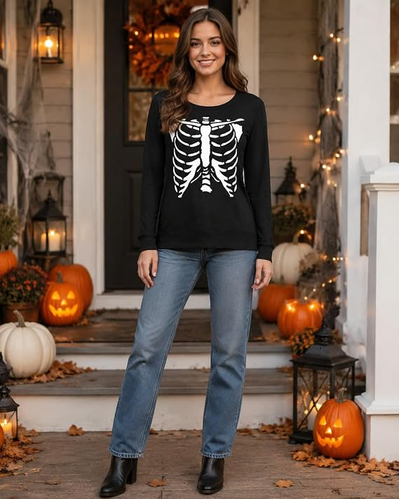 Women's Halloween Queen Sweatshirt – Funny Pumpkin Face Long Sleeve Slouchy Pullover