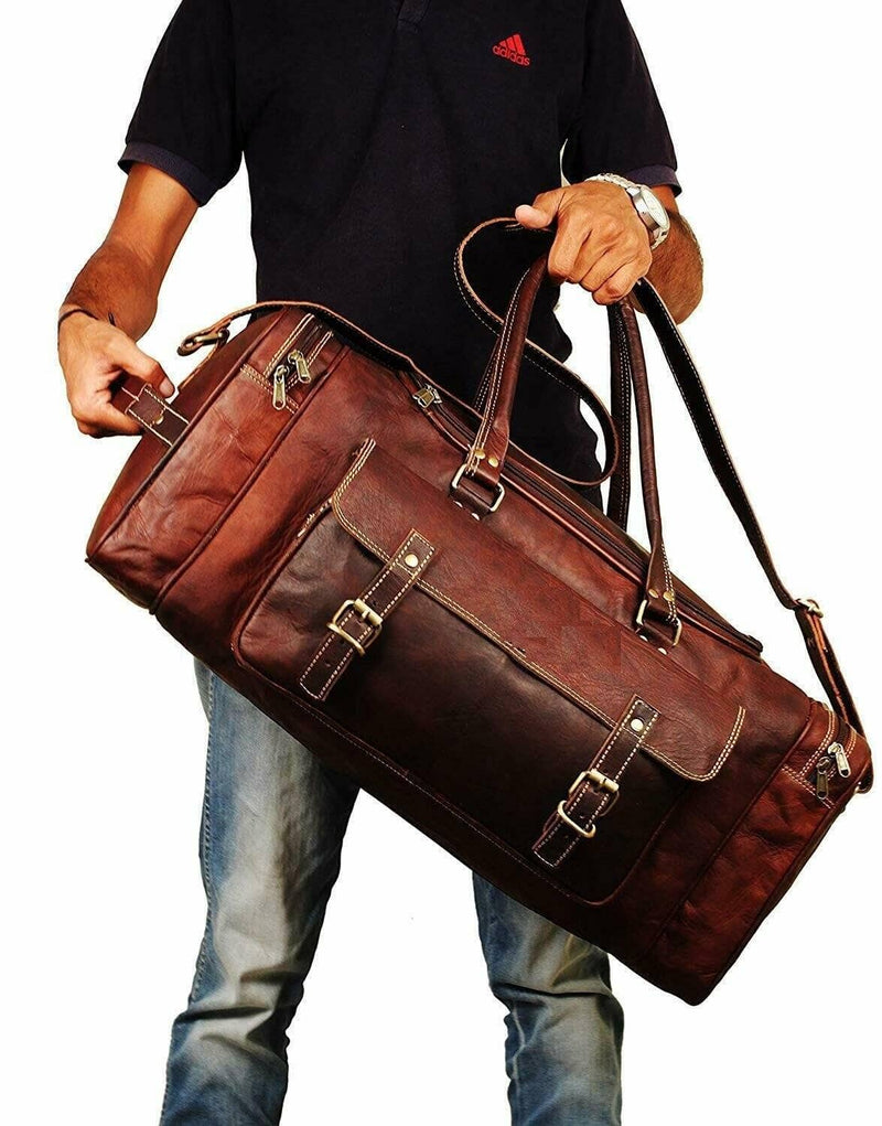 Vintage Brown Goat Leather Duffle