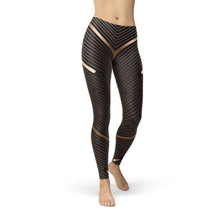 Women’s Brown Striped Sports Leggings High Waisted Workout Yoga Pants