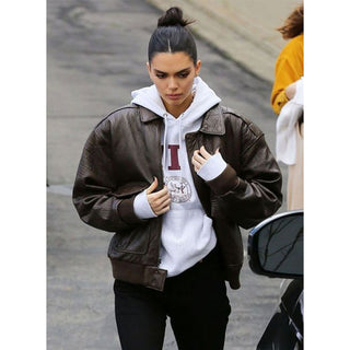 Kendall Jenner Real Leather Jacket Brown