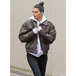 Kendall Jenner Real Leather Jacket Brown