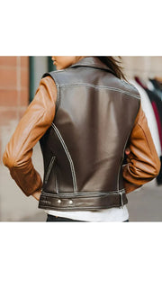 Dark Brown Biker Racer Leather Jacket for Women