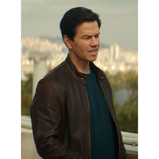 Mark Wahlberg Genuine Leather Biker Jacket Brown