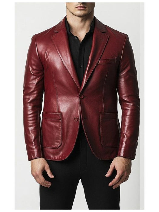Mateo Men’s Maroon Premium Leather Blazer
