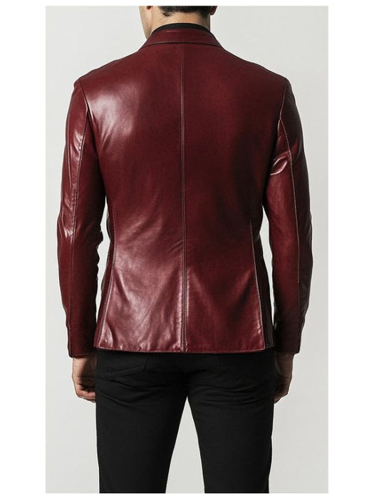 Mateo Men’s Maroon Premium Leather Blazer