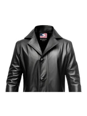 Men 3 Button Long Leather Coat