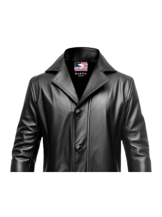 Men 3 Button Long Leather Coat