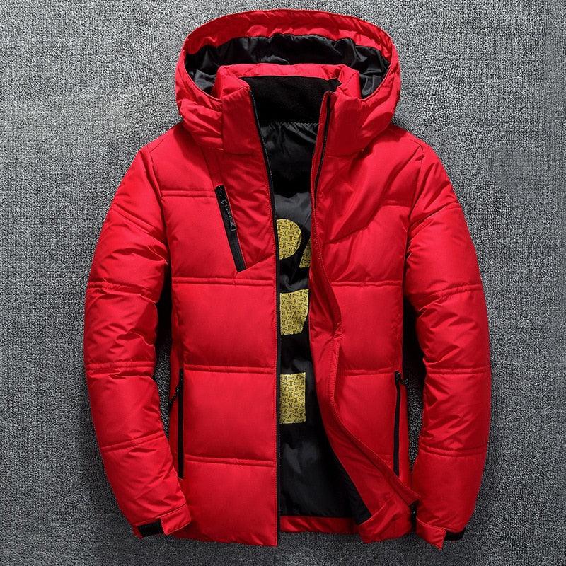 Men's Red Hooded Winter Jacket | Water-Resistant