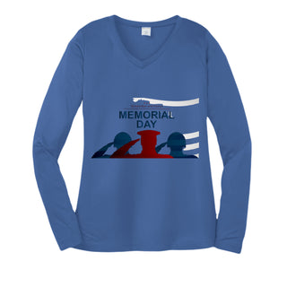 Womens Long Sleeve V-Neck Tee - Memorial Day