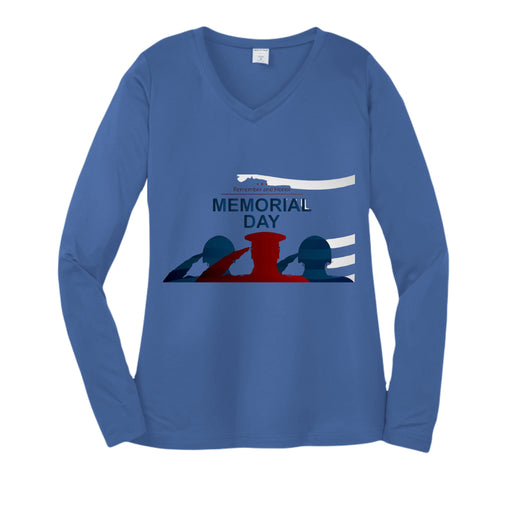 Womens Long Sleeve V-Neck Tee - Memorial Day
