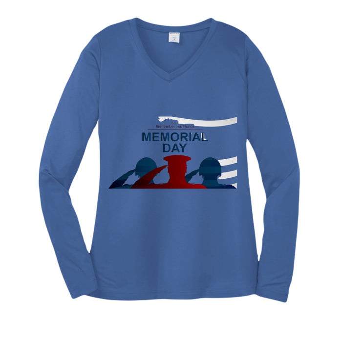 Womens Long Sleeve V-Neck Tee - Memorial Day