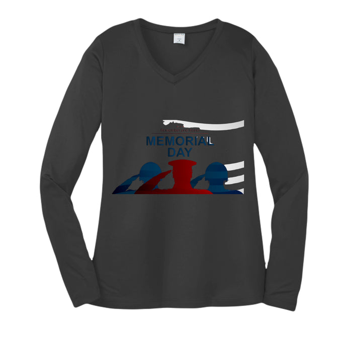 Womens Long Sleeve V-Neck Tee - Memorial Day