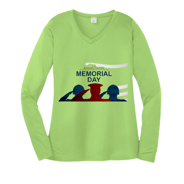 Womens Long Sleeve V-Neck Tee - Memorial Day