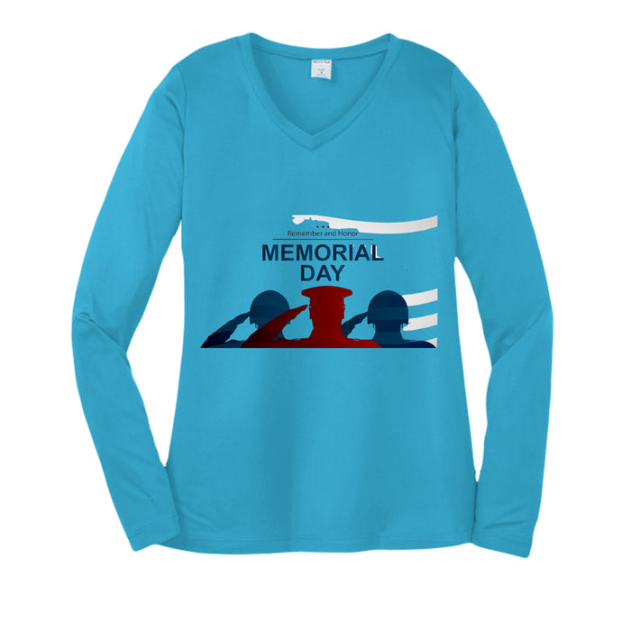 Womens Long Sleeve V-Neck Tee - Memorial Day