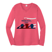 Womens Long Sleeve V-Neck Tee - Memorial Day